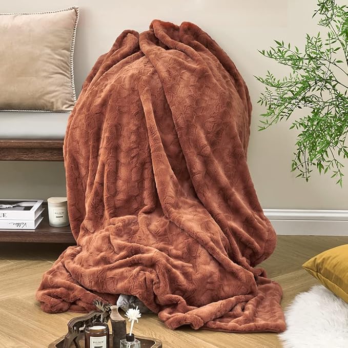 Krifey Faux Fur Throw Blanket, Super Soft Cozy Blanket, Luxury Fluffy Blanket Warm Bed Throw, Plush for Women, Camel 50" x 60"