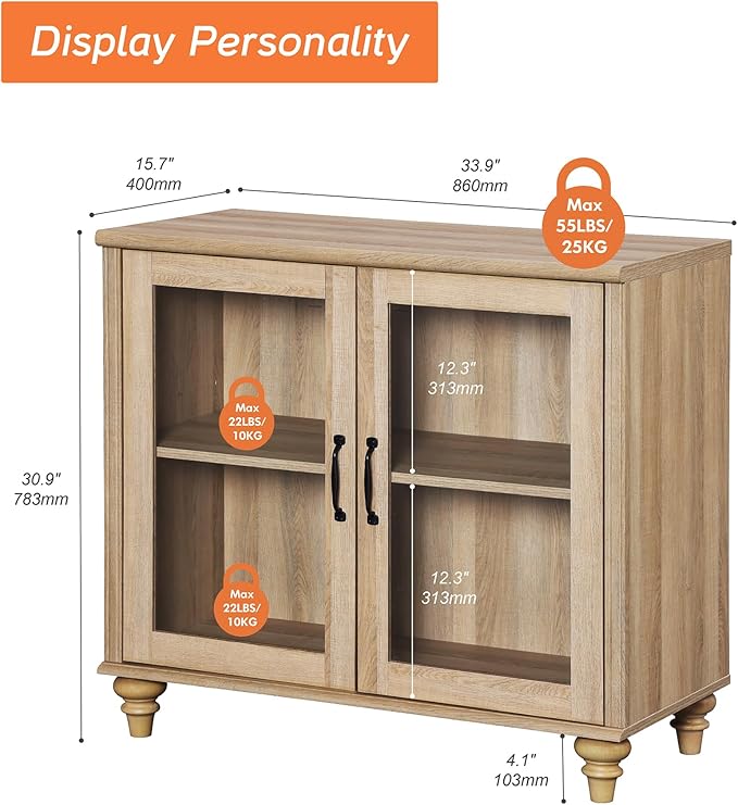 WAMPAT Modern TV Stand for TVs up to 110 inch, 4 in 1 Entertainment Center with Storage Cabinets and 4 Glass Door, Media Console with 6 Drawer Dresser for Living Room, Oak