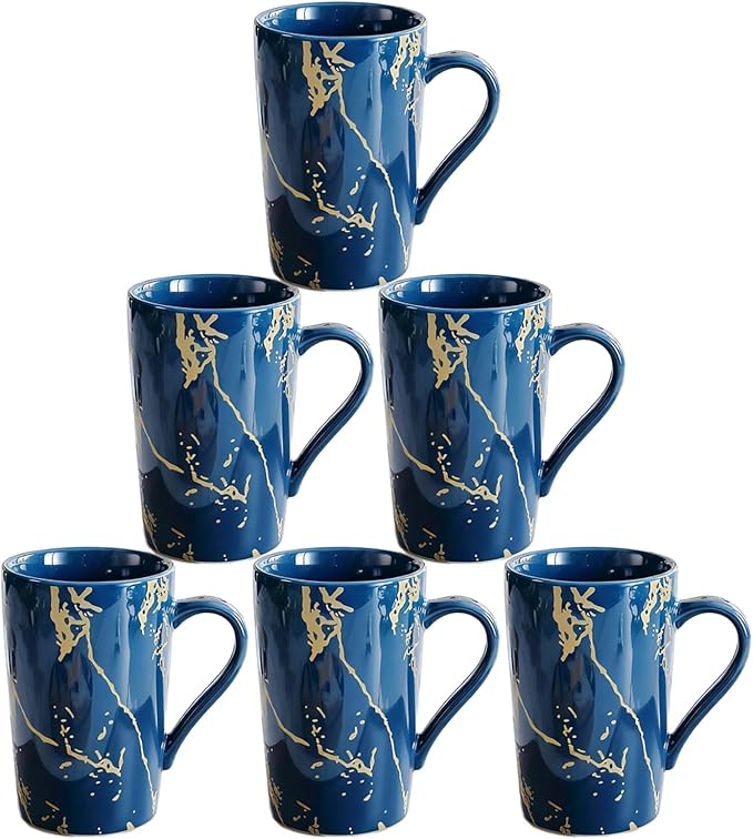 Porcelain Coffee Mugs, 12 Ounce, Set of 6, Blue | Hot Tea | Cappuccino | Mocha | Cocoa | Cups for Latte