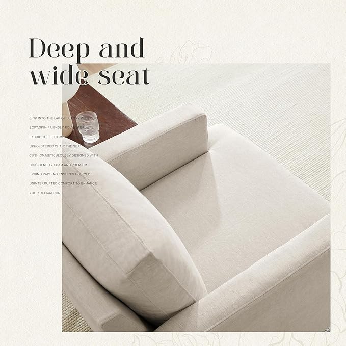 Mid-Century Accent Chair,Modern Linen Fabric Armchair for Living Room,Comfy Upholstered Reading Accent Chairs for Bedroom,Single Sofa Chair with Wood Legs (Beige, 2 Pack)