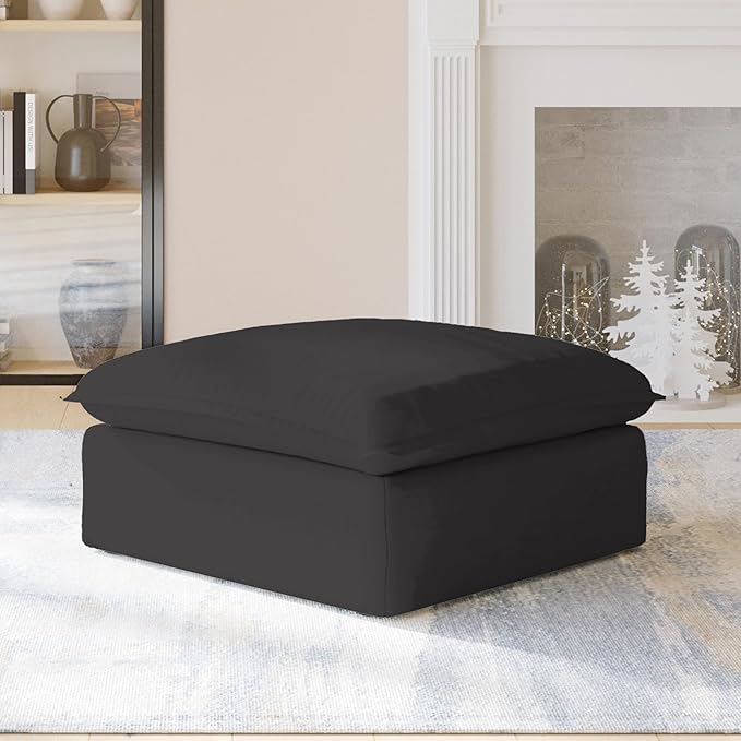 JACH Ottoman Module for Living Room, Storage Ottoman, Cushion Covers Removable, Minimalist Comfy Breathable Footstool Paired with Sofa Couch for Living Room Apartment, Black