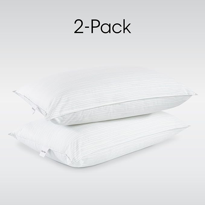 Calvin Klein Wave Print 20" x 28" Standard/Queen Size Set of 2 Bed Pillows for Sleeping, White