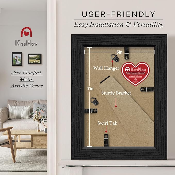 5x7 Picture Frame 4 Pack, Black Solid Wood Gallery Photo Frame, Wall Hanging or Tabletop Display