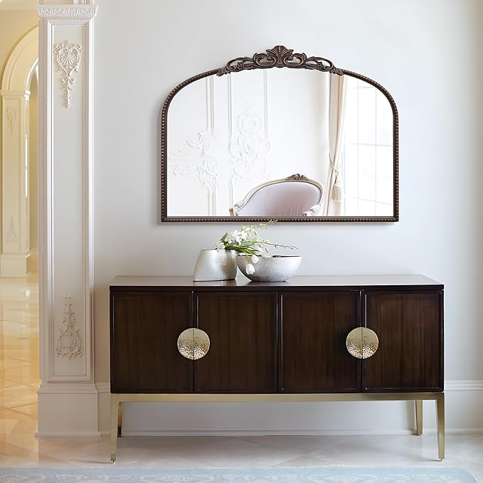 Micasso Bronze Vintage Wall Mirror: 24"x 32" French Baroque Antique Arched Wall Mounted Mirror - Traditional Ornate Decorative Entryway Mirror for Home Decor/Entryway/Fireplace/Living Room/Hallway