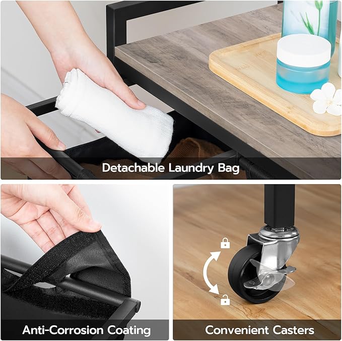 HOOBRO Laundry Sorter 4 Sections, Laundry Hamper with Wheels, 4 × 10.5 Gal (39.8L), Rolling Laundry Basket, Pull-Out and Removable Oxford Fabric Bags, Greige and Black BG04XY01