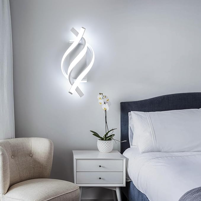 Modern LED Wall Sconce 21W Indoor Wall Sconces Light Cool White 6500K Spiral Design Wall Mounted LED Lamp for Bedroom Stairwells Living Room Hallway Office (White, 6500K)