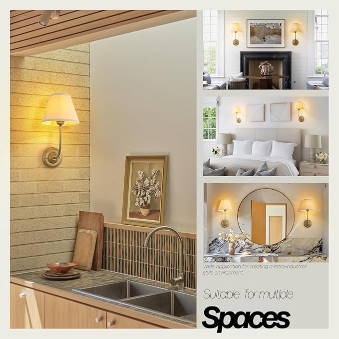 Vintage Fabric Wall Sconce Linen Cloth Shade, E26 Hardwired Indoor 1-Light Wall Mounted Lamp Fixture for Living Room Bedroom Stairs Hallway