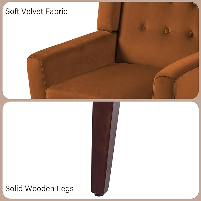 Accent Chair, Modern Velvet Arm Chair for Living Room, Bedroom, Comfy High-Resilient Sponge Reading Chair for Small Spaces-Velvet Orange, Set of 1