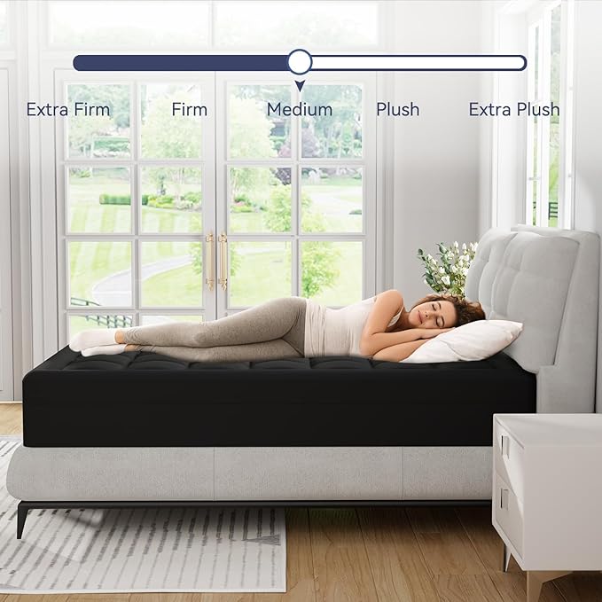 ELEMUSE 3 Inch Dual Layer Memory Foam Mattress Topper King, 2 Inch Cooling Gel Memory Foam Plus 1 Inch Down Alternative Pillowtop Mattress Pad with Cooling Cover, Soft Comfort Support, Black