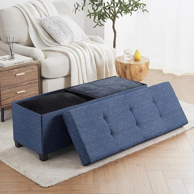 Ornavo Home 43 Inch Storage Ottoman, Large Storage Bench, Ottoman with Storage with Legs, Foot Rest Stool, Bedroom Bench - Navy Blue