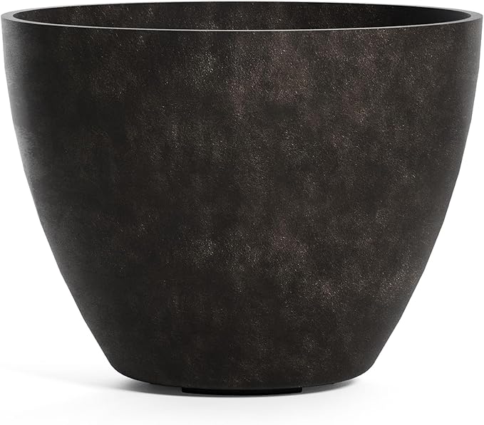 Lupo Tapered Planter – Brown Stone Finish – Fiberglass Indoor/Outdoor and Weather-Resistant Large Planter (32.3" D x 24.6" H Exterior, 30.7" D x 24" H Interior)