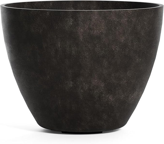 Lupo Tapered Planter – Brown Stone Finish – Fiberglass Indoor/Outdoor and Weather-Resistant Medium Planter (24.4" D x 18.7" H Exterior, 23.1" D x 18.1" H Interior)