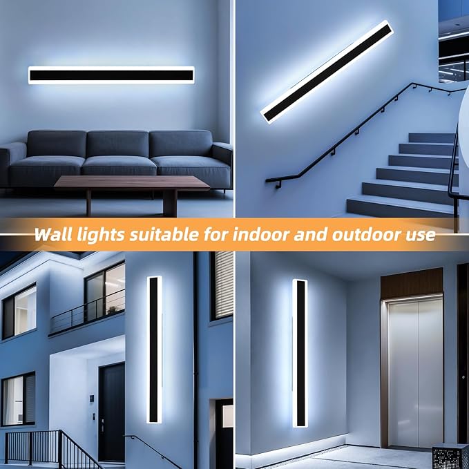 Mikeru 70.8inch Long Led Wall Light, 6000k Cool White Modern Outdoor Wall Light Ip65 Waterproof Black Acrylic Porch Exterior Lighting Fixtures, Exterior Wall Mount Lights for Garage Front Door