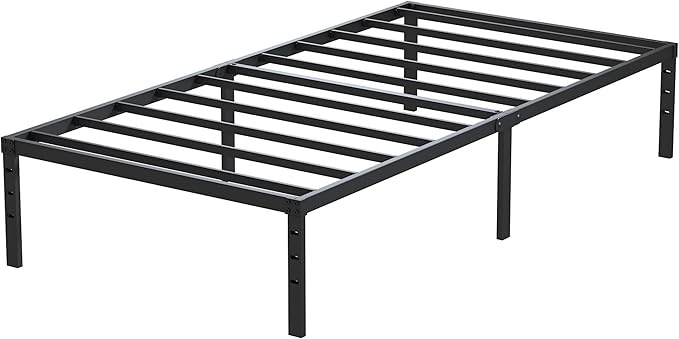 Heavy Duty Twin Bed Frame No Box Spring Needed, 14 Inch Metal Platform Bed Frame Twin Support Up to 2500 lbs, Easy Assembly, Noise Free, Black