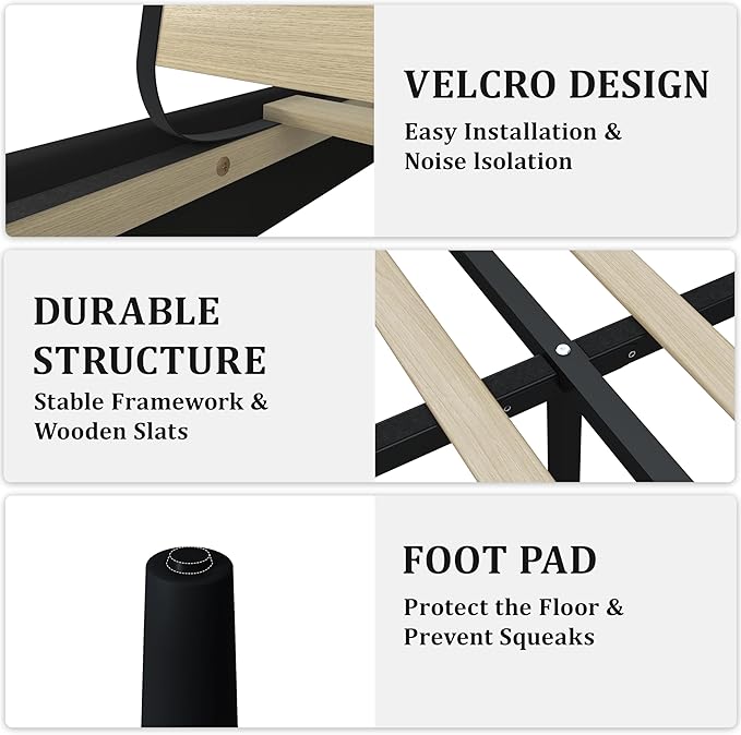 Full Size Bed Frame, Platform Bed Frame with Velvet Upholstered Headboard, Fully Upholstered Mattress Foundation with Strong Wooden Slats, No Box Spring Needed, Noise Free, Easy Assembly