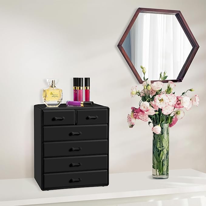 Sorbus Acrylic Makeup Organizer - Organization and Storage Case for Cosmetics Make Up & Jewelry - Large Makeup Organizer for Vanity, Bathroom, College Dorm, Closet, Desk (4 Large, 2 Small Drawers)