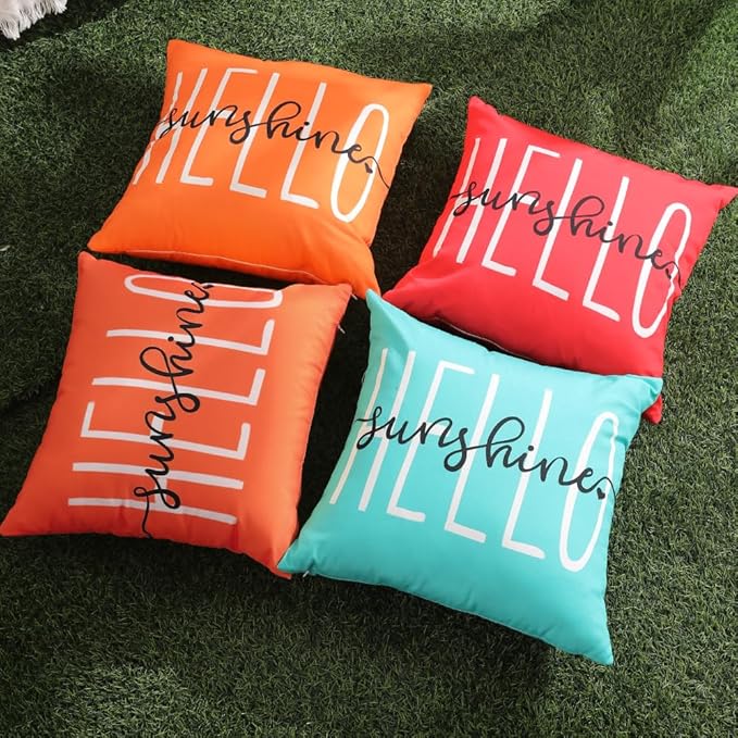 DFXSZ Outdoor Pillow Covers 16x16 Inch Set of 2 Hello Sunshine Decor Dirty Orange Waterproof Throw Pillow Covers Summer Outdoor Pillow Covers Decor for Patio Funiture Garden Sofa Couch 020J16