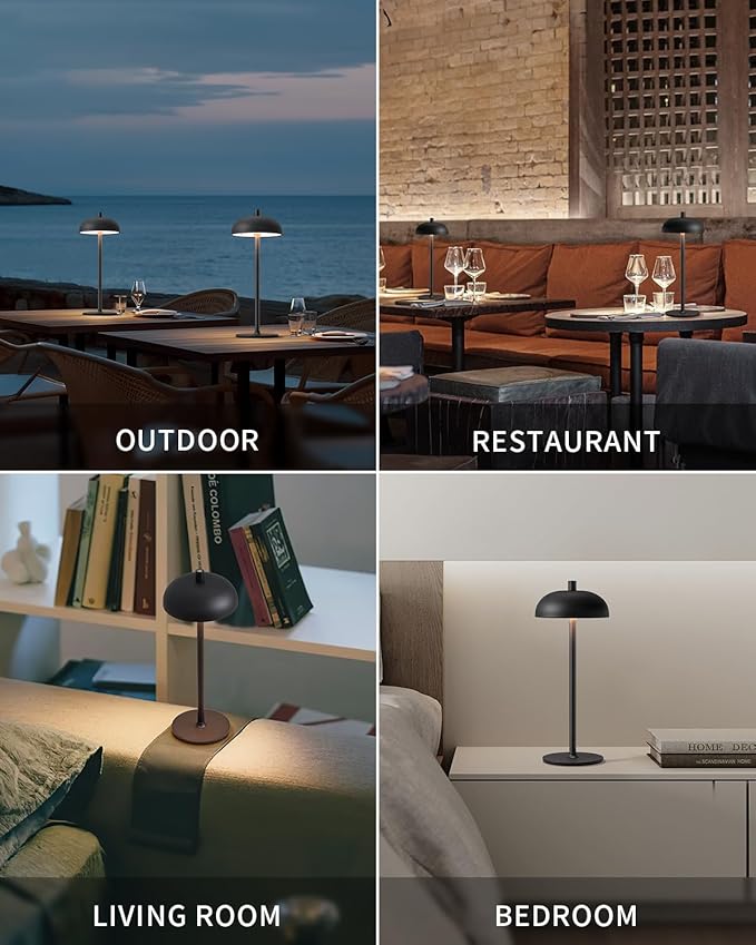 Cordless LED 12" Small Table Lamps Set of 2, Modern Portable Desk Lamp, 3 Color Dimming Rechargeable Battery Lights for Bedroom, Outdoor, Restaurant, Bedside, Baby Night Light, Gifts (Black)