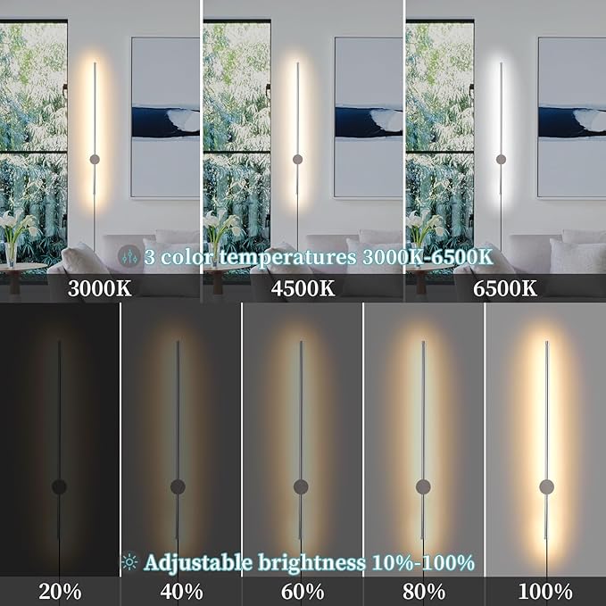 Modern Chrome Plug in Wall Sconce with Remote, Dimmable 31.5" LED Wall Sconces Set of Two with Memory Function, Adjustable Color Temperature Brightness, Timer, 350° Rotate, Hardwire or Plug-in