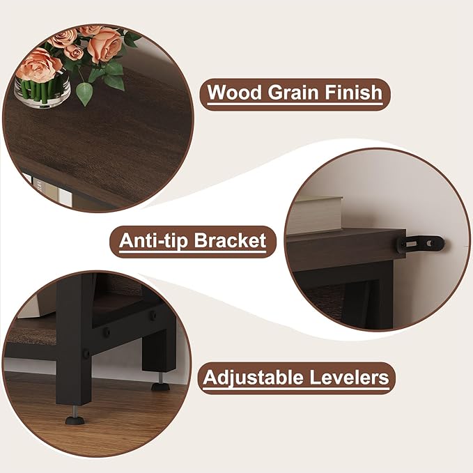 FATORRI Small Bookshelf, Rustic Book Shelf for Small Space, Low Short Bookcase, Industrial Wood and Metal Bookshelf and Bookcase for Living Room (Rustic Brown)