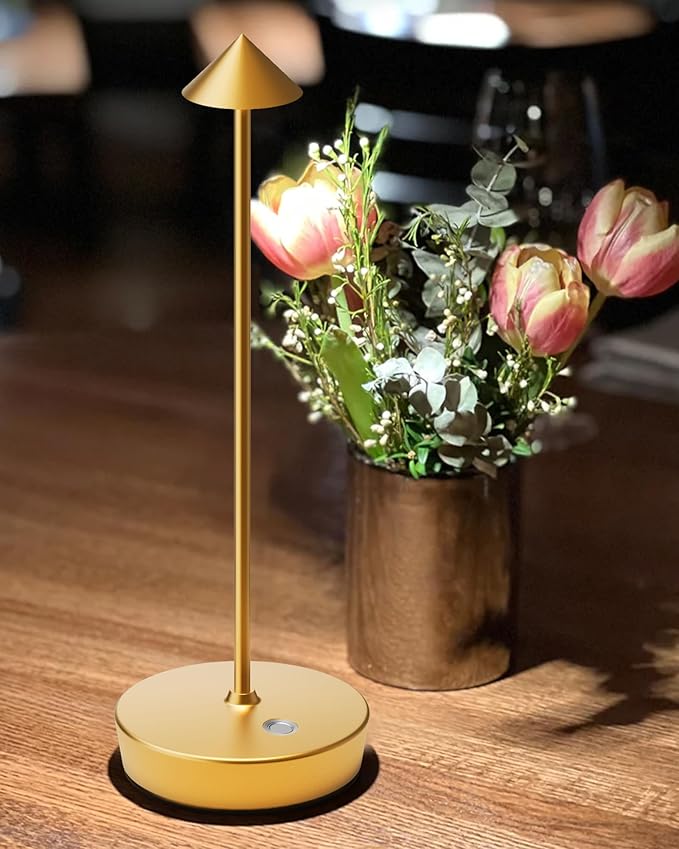 Cordless Table Lamps Rechargeable, 6000mAh Battery Operated LED Desk Lamp Outdoor Waterproof Portable Touch Dimmable Table Night Light for Patio Restaurant Dining Home Set of 2 Gold