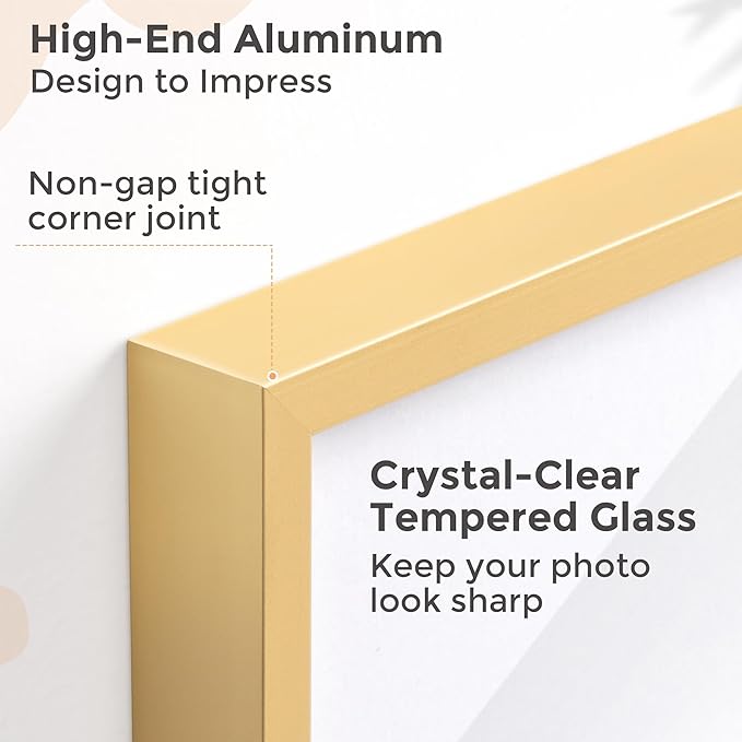 6x9 Metal Picture Frame - Gold Aluminum Picture Frames with Real Glass, Wall Mounting Horizontally or Vertically, Simple and Elegant Decor for Wall Gallery Poster Photo 9x6 Frames, Gold