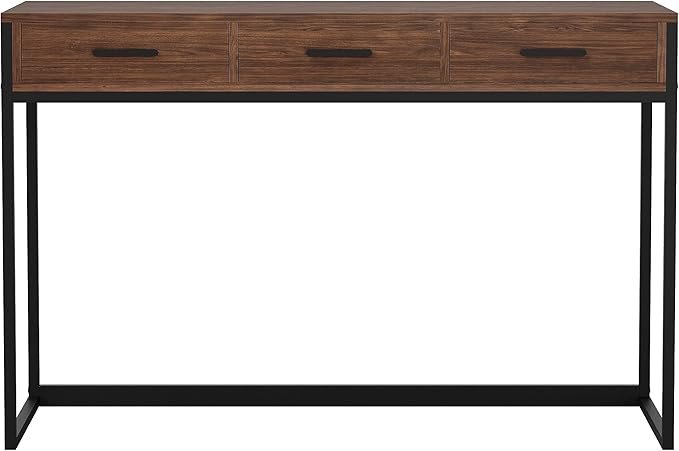 Martha Stewart Ollie Home Office Desk with 3 Drawers in Walnut Wood Grain with Oil Rubbed Bronze Hardware