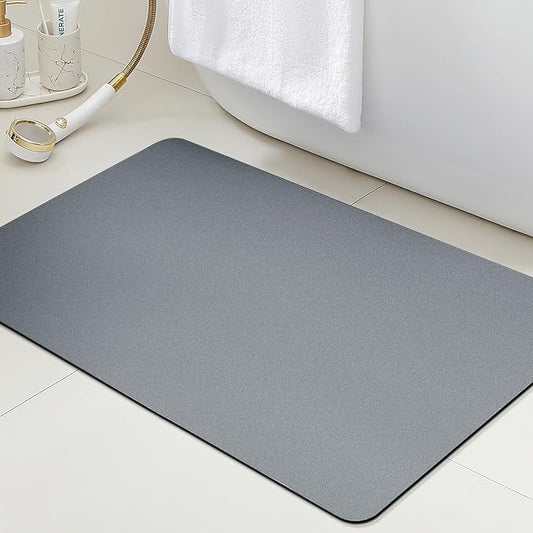 Ultra Thin Non-Slip Bath Mat Fit Under Door, Upgrade Backing Non Slip Bath Mat, Quick Dry Ultra Absorbent Bathroom Rugs, Machine Washable Bath Mats for Bathroom, Bathtub & Kitchen, Grey, 32"x20"