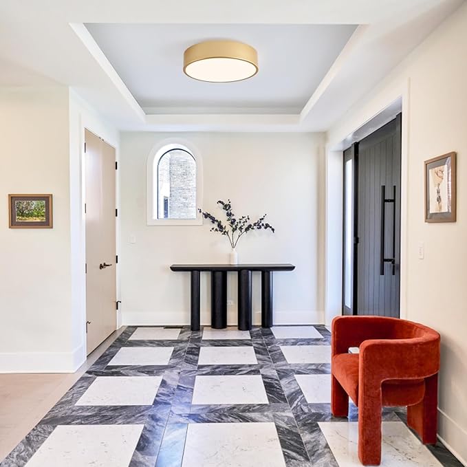 Modern Flush Mount Ceiling Light, 2-Light Round Gold, 11.8" Acrylic Shade for Bedroom, Kitchen, Living Room