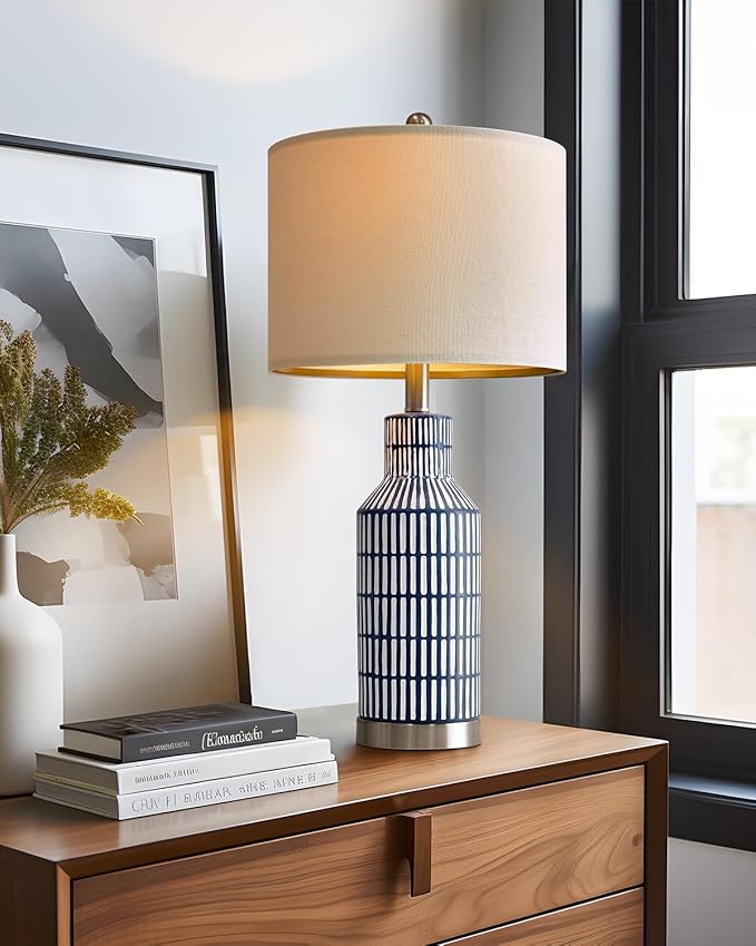 25" Modern Ceramic Lamps Single Table Lamp for Living Room Bedroom Farmhouse Nightstand Bedside Lamps