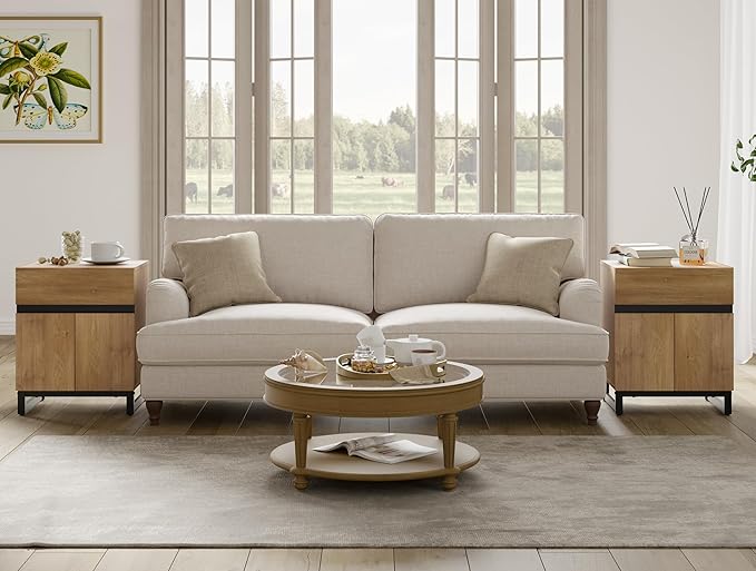 WAMPAT TV Stand and End Table Set of 3, Living Room Table Sets, 106 Inch TV Stand and 2 End Table Set with Drawers for Living Room, Entertainment Center, Console TV Table, Oak