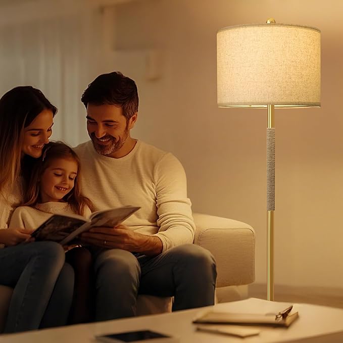 Oneach 63” Modern Floor Lamp for Living Room, Gold Boho Standing Lamp with Unique Rope Design, Rotary Switch, Farmhouse Tall Lamps for Bedroom Office Dining Room (Without Bulb)