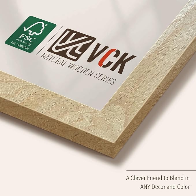 VCK 11x14 Natural Picture Frames 3 Pack, High-End Wood Wide Border Poster Frame, Multi-Directional Display Family Photos, Office Prints, Studio/Gallery/Home Artwork