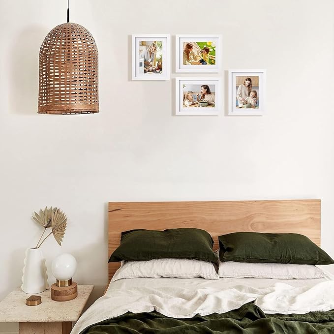 Egofine 6x8 Picture Frame Made of Solid Wood Covered by Plexiglass, Display Pictures 4x6 with Mat or 6x8 Without Mat for Table Top Display and Wall Mounting Photo Frame, White