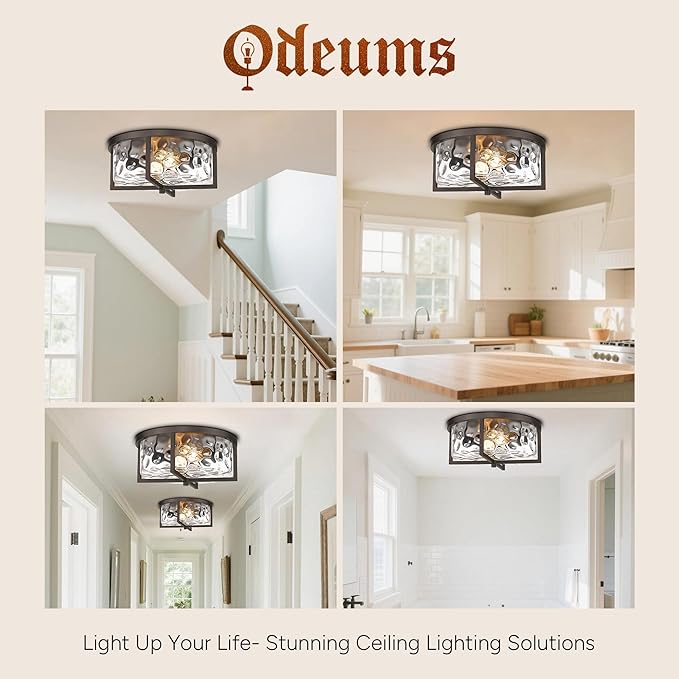 Kitchen Ceiling Light Fixtures, 13" Flush Mount Ceiling Light, Modern Close to Ceiling Light Fixtures, Hammered Glass Flush Ceiling Light Antique Ceiling Light for Kitchen,Dining Room,Hallway