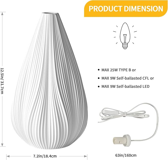 RONDURE 12.5" Modern Ceramic Table Lamp, Modern Bedside Lamps for Bedroom, Living Room and Nightstand, White Translucent Ceramic Shade, Warm Ambient Lighting, Home Decor