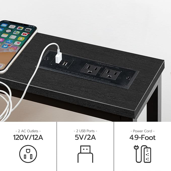 HOOBRO 2 Pack 5.9" Narrow Console Sofa Table with Power Outlets, 47.2" Long Behind Couch Table with Charging Station, Skinny Sofa Table for Living Room, Foyer, Black BB15XGP201G1