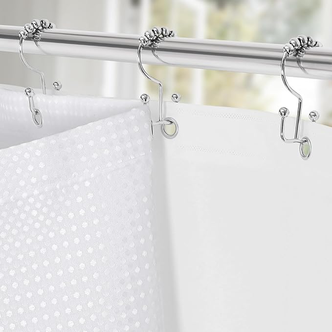 3 in 1 Stall Half Size Shower Curtain Set-36W x 72 H, White Waffle Waterproof Fabric and PEVA Liner Set with Stainless Steel Hooks