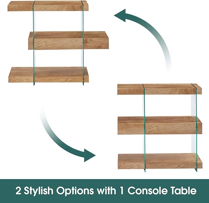 ivinta Glass Console Table with Storage Shelves, 3-Tier Modern Narrow Entryway Table with Hidden Drawer for Living Room Hallway or Entrance, 5104 (Brown, 39")