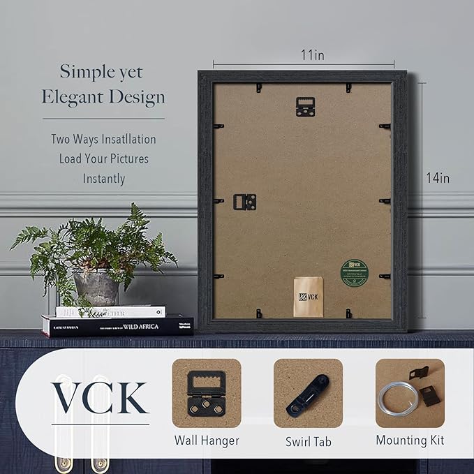 VCK 11x14 Black Oak Picture Frames 3 Pack, High-End Wood Wide Border Poster Frame, Multi-Directional Display Family Photos, Office Prints, Studio/Gallery/Home Artwork