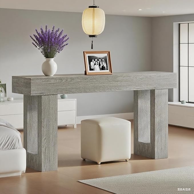 63-Inch Long Console Table, Wooden Rectangular Sofa Table Behind The Couch, Farmhouse Entryway Table for Entrance, Hallway (Grey)