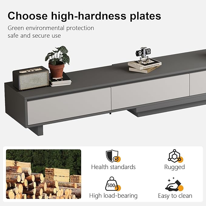 78.7–130" Extendable TV Stand with 3 Drawers - Mid-Century Modern Adjustable Entertainment Center, Perfect for Living Room, Dark Gray & Light Gray