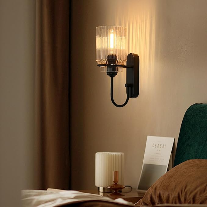 Bathroom Wall Sconce, Black Vanity Light Fixture, Indoor Modern Wall Lamp with Clear Glass Shade Farmhouse Sconce for Living Rooms, Bedrooms, Stairwell and Hallway