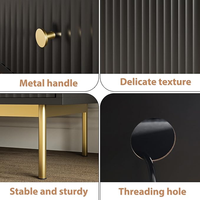 Fluted TV Stand, Modern TV Stand for 70 Inch TV, Entertainment Center with 2 Storage Cabinets, Fluted Panel Media Console for Living Room, Bedroom, Office, Black