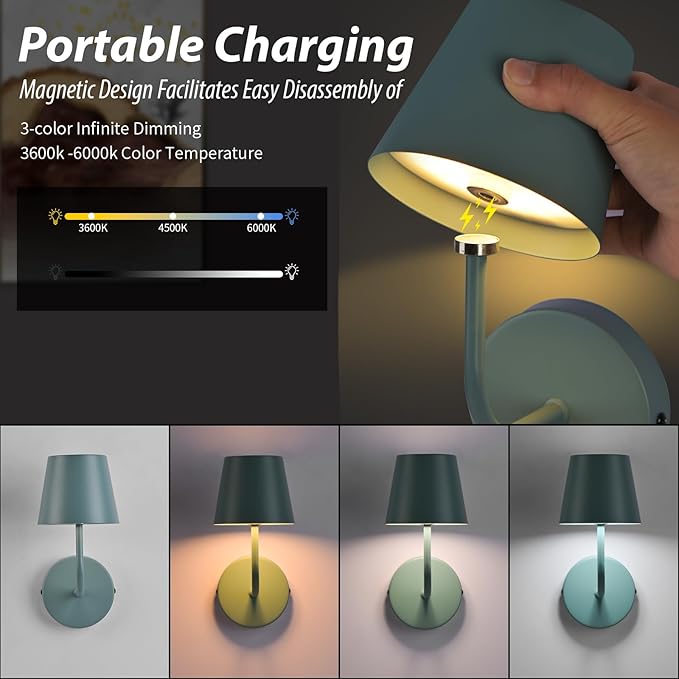 LED Wireless Wall Lamp Set of 2, with 5600mAh Rechargeable Battery Powered Wall Sconces, Touch for Remote Control Infinite Dimming Be Used for Bedroom Mirror Living Room Wall Painting(Blue)