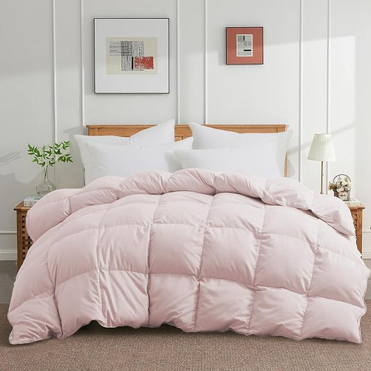 Joysoul Queen Size Down Comforter - All Season Ultra Soft Goose Down & Feather Fiber Fill, Luxury Hotel Pink Duvet Insert with Corner Tabs (88" X 88")