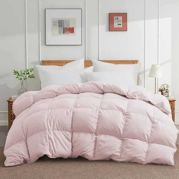 Joysoul King Size Down Comforter - All Season Ultra Soft Goose Down & Feather Fiber Fill, Luxury Hotel Pink Duvet Insert with Corner Tabs (104" X 88")