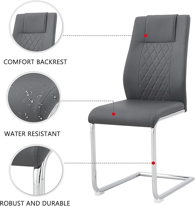 Dining Table Set for 4, Kitchen Table Chairs Set of 4, Modern Dining Room Set with 63 inch Marble Dinner Table PU Leather Upholstered Chairs for Dining Room Kitchen