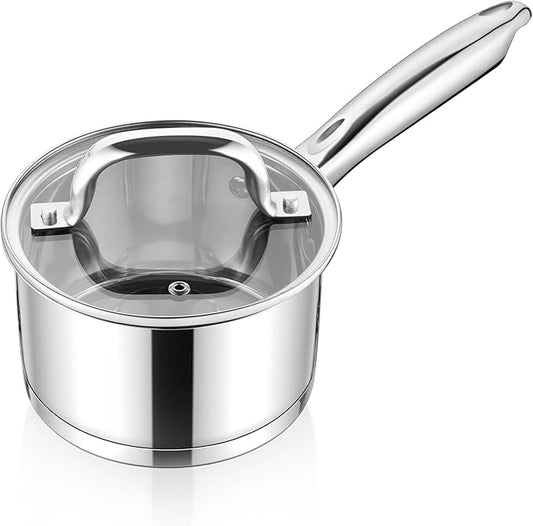 E-far Stainless Steel Saucepan with Lid, 2 Quart Sauce Pan Induction Pot for Cooking, Boiling, Compatible with All Stoves, Healthy & Non Toxic, Oven & Dishwasher Safe