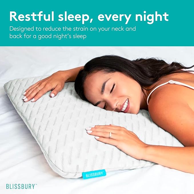 BLISSBURY Ultra Thin Memory Foam Pillow – Flat Slim Pillow for Stomach Sleepers | 3.3 Inch Stomach Sleeping Pillow for Better Neck Support & Comfort